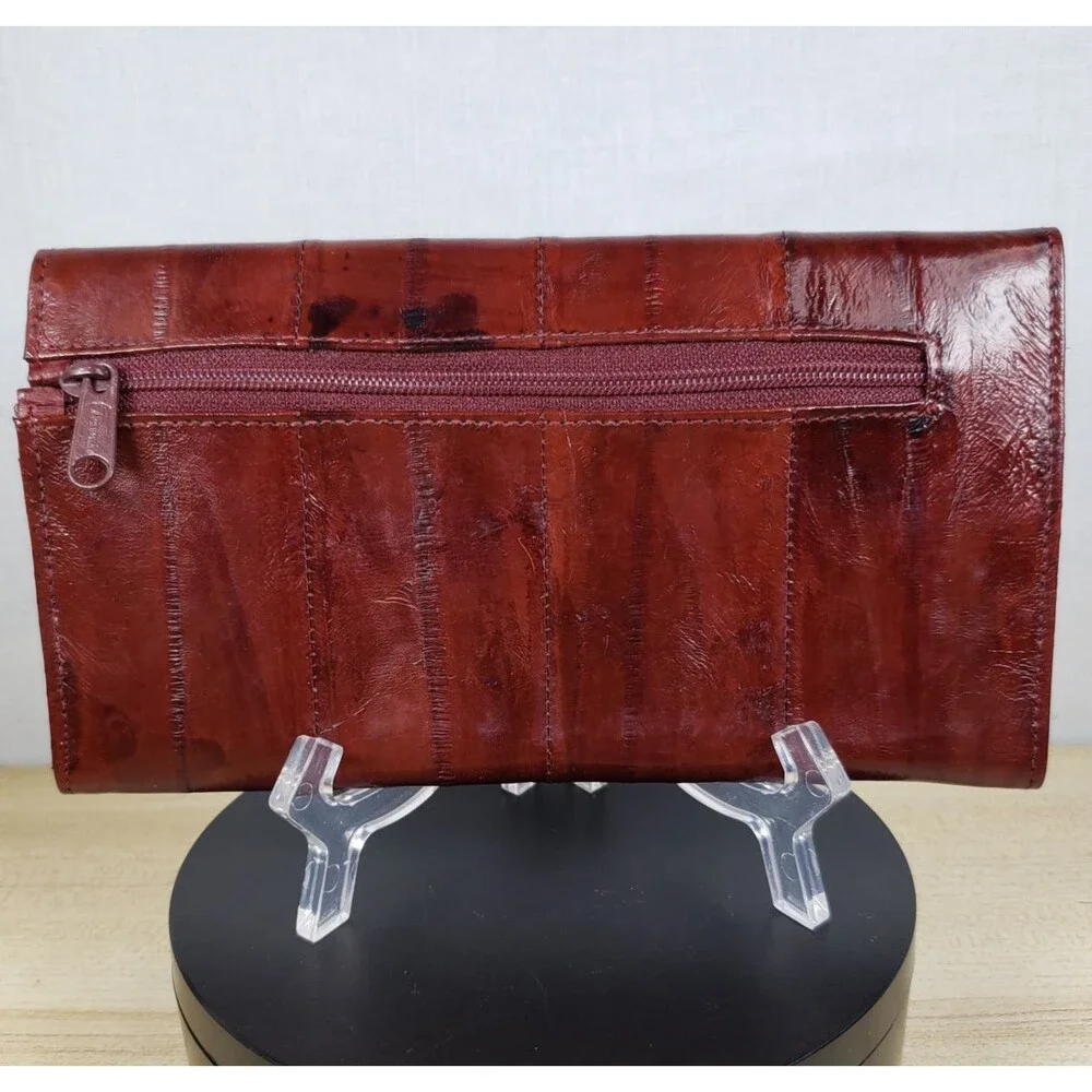 Vintage Eel Skin Burgundy  Wallet Check Book Cover Snap 7